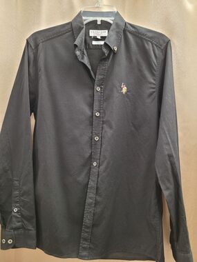 U.S. Polo Assn. Men's Black Long-Sleeve Button-Down Shirt with Embroidered Logo
